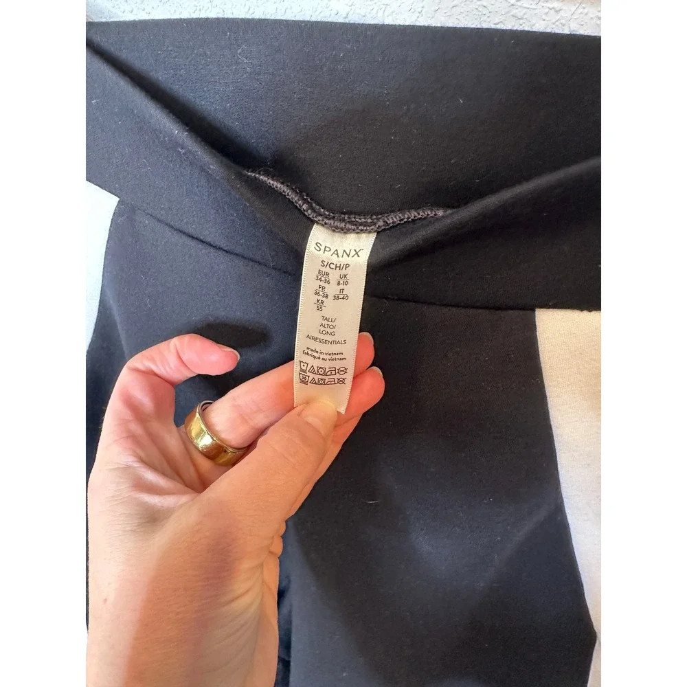 Spanx AirEssentials Wide Leg Pant Tall Small Black White Side Stripe High Rise - Picture 2 of 3